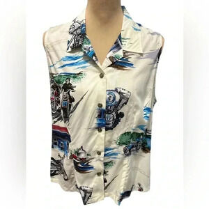 Tori Richard x Harley-Davidson Vintage Hawaiian Print Button Up Tank Women's XL